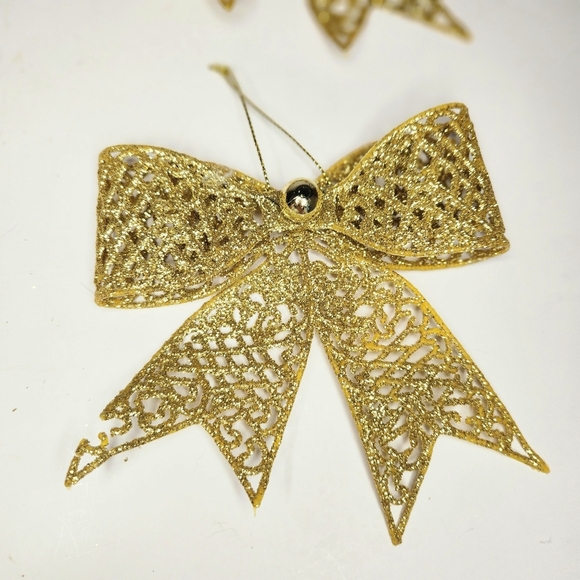 GOLDEN RIBBON ORNAMENTS SET OF 6 - Picture 2 of 4